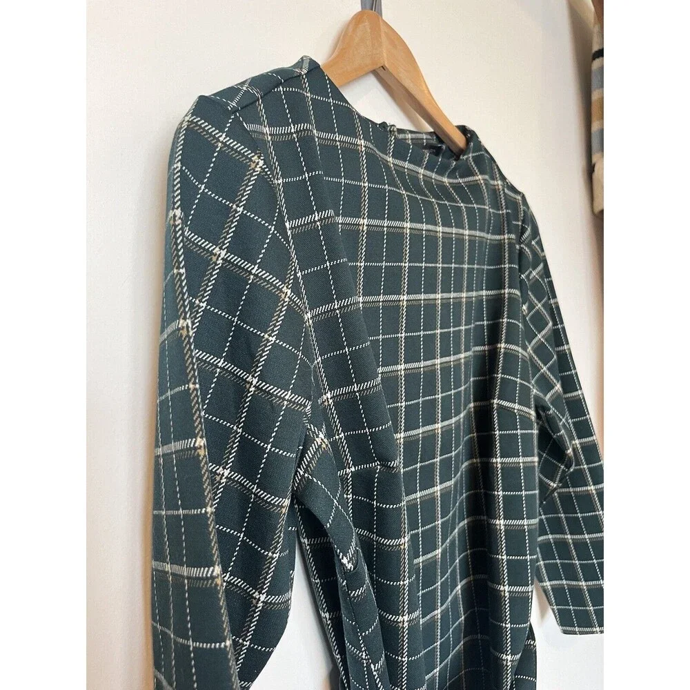 NWT Ann Taylor Factory Green Plaid Tie Front Blouse Size Small